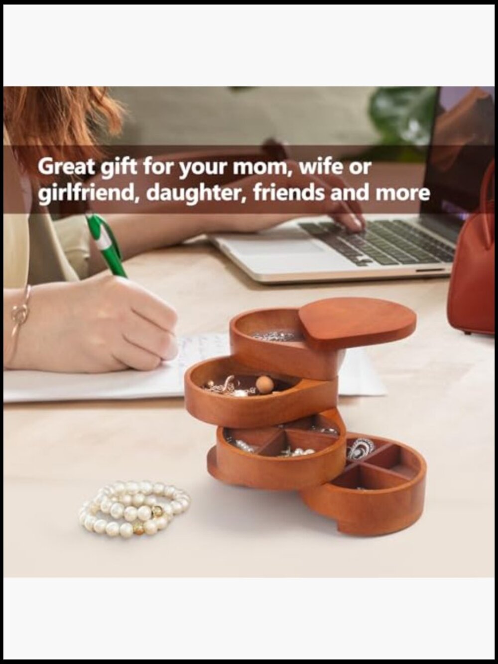 Rotating Wooden Jewelry Organizer Box Modern Minimal Storage Display Holder View 5